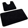 Rururug Black Bath Mat Set Washable Microfiber Bathroom Mat Sets 2 Piece Non-Slip Bath Mats for Bathroom and Toilet Mat, Bathroom Rug 50x80cm+50x40cm