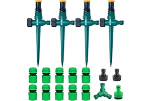 JINGTOPS aspersor multifunción de jardín, aspersor de césped 360 ° giratorio, acoplamiento de manguera 1/2 e Y, riego automático de jardín (juego 1)