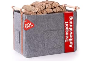 Pynhoklm® Kaminholzkorb 60L Holzkorb für Kaminholz 4mm dicker Filzkorb Brennholzkorb Kaminkorb mit Holzgriff Feuerholzkorb Korb für Kaminholz, Zeitungen, Kleidung für Transport & Aufbewahrung