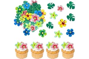 GVSS 83 Pièces Fleurs Comestibles Décoration Gateau Tropicales, Decoration Gateau Anniversaire,Funfetti,Décoration de Gâteau en Papier,pour Anniversaires,Mariages et Fêtes