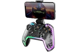 Mars Gaming MGP-BT2, Gamepad Bluetooth 5.0, RGB Neon, Adattatore Smartphone fino a 7", Vibrazione Aptica, Grilletti Analogici, Macro, Switch, Switch 2, PC, Android, iOS, PS3, PS4, Trasparente
