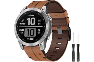 BOJYS Fenix 7 / Fenix 6 Pasek na rękę, skórzany pasek wymienny 22 mm do Garmin Fenix 6 Pro/Fenix 5/Fenix 5 Plus/Fenix 7 Solar/Forerunner 955/945/935/Instinct 1/2/Approach S60/S60/Quatix 7/6/5/Descent G1