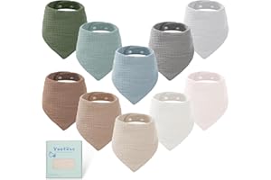 Yoofoss Baby Lätzchen 10 Stück Dreieckstuch 6 Lagig Super Saugfähig Halstuch Baumwolle Musselin Spucktuch Sabberlätzchen für Säugling Kleinkinder Jungen Mädchen