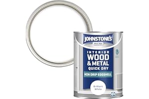 Johnstone's - Quick Dry & Nondrip Eggshell Paint for Wood & Metal - Brilliant White | Interior | Low Odour, Water-Based Formula, Dry in 1-2 Hours | 12m2 Coverage per Litre | 1.25 L
