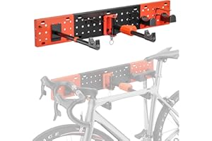 Mimoke Supporto da parete per bicicletta | Supporto per bici verticale e orizzontale regolabile - fino a 30 kg di portata, pannello con ganci per attrezzi, salvaspazio, per pieghevole, MTB, bici da