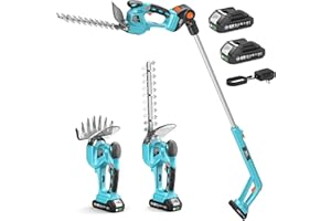 SEESII Brushless Telescopique Taille Haie: 4-en-1 Cisaille à Gazon 160mm & Taille Haies sans Fil 200mm, 2×2,0Ah Batteries, Taille-Haie à Batterie Idéal pour Haies, Rameaux Fins, Pelouses