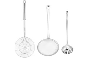 GEARIFIC Strainer Skimmer, 304 Stainless Steel Skimmer Set, Colander Spoon Ladle Slotted Spoon for Kitchen Frying Food Noodles Pasta Spaghetti Chips