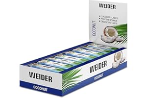 ‎WEIDER WEIDER Fitness Proteinriegel, leckere Eiweißriegel mit Kokos, kleiner Protein Snack für Zwischendurch, praktischer Energieriegel für unterwegs, Box mit 24 x 35 g