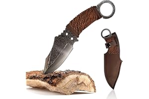 YOUR LIVING ART Couteau de chasse Tracker - couteau fixe inox avec fourreau cuir 23cm, couteau outdoor, couteau de survie, couteau bushcraft & couteau de camping