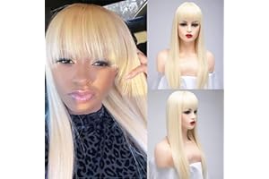 BESTUNG Peluca larga recta de rubio de ceniza para mujer, pelo sintético, pelo completo, natural, miel claro, fresa dorada, peluca con brazaletes para disfraz de cosplay o vida diaria