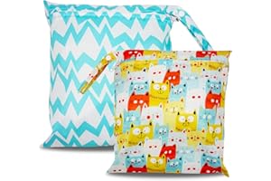 COSYSPARKS Bolsa Pañales Impermeable, 2 Piezas Bolsa de Pañales Reutilizable Lavables Bolsa iImpermeable Bebe Guarderia con Ccremalleras Dobles Bolsa Guarderia Bebe Para Artículos de Bebé Sucios Trajes de Baño