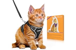 Halypet Cat Harness and Leash Set [MAX Safety 4th-Gen Upgrade] Escape Proof Adjustable Cat Leash Comfortable Soft Vest Easy to Wear Kitten Harness with Reflective Strip for Cats Walking Black Small