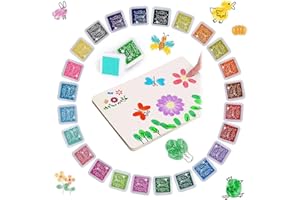 ENIYOU 24 Farben Stempelkissen Fingerabdruck mit 16 Bildkarten, Ungiftiges Mini Stempelkissen, Fingerfarben Kinder Ungiftig, Fingerabdruck Set,Perfekt für Kartendekoration, Gummistempel und DIY-Scrapbooking