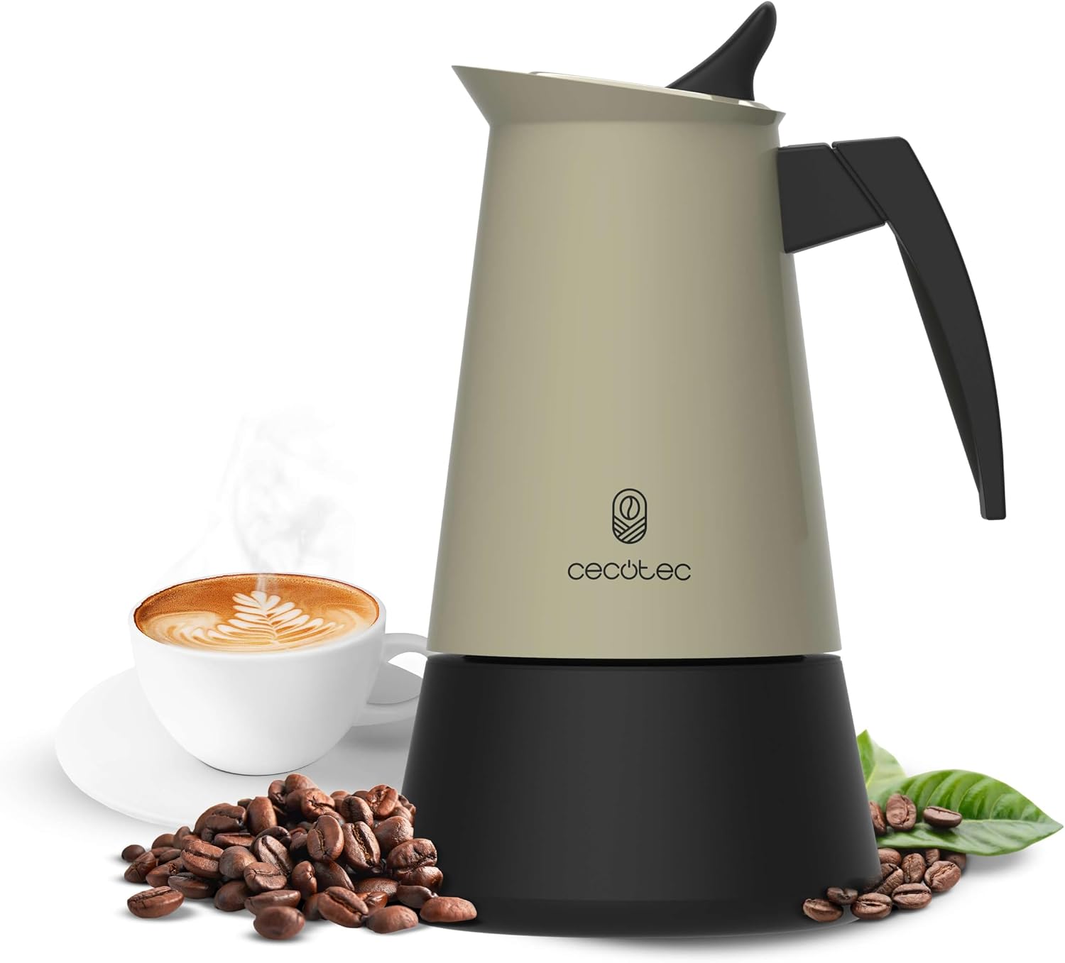 Cecotec Cafetera Italiana Piccolina 600 Green. 300ml, 6 Tazas de Café, Acero Inoxidable, Apta Todas Superficies, Filtro Premium, Válvula Seguridad, Mango Termorresistente, Diseño Elegante