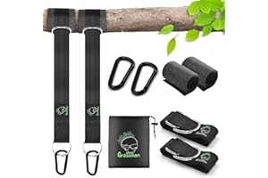 Grassman Taśmy do mocowania huśtawki na drzewie, przenośny hamak, zestaw do mocowania, wykonany z odpornego na rozerwanie poliestru, z 2 karabińczykami i wyściółką ochronną na drzewo, wytrzymuje obciążenie do 1100 kg, kolor czarny, 8 stóp