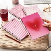 PAPERORA A5 Spiral Cardboard Cover Set of 4 Checkered School Notebook 80 sheets - Pink Ribbon Heart with Curriculum