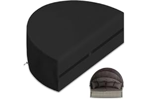 YBYHFAA Halbrund Sonneninsel Abdeckung,Schutzhülle für Rattanlounge Sonneninsel，600D Abdeckplane für Liegeinsel Mit Kordelzug und Schnappband,Wasserdicht,Anti-UV,Schwarz (170 * 72 * 80cm)