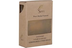 SVATV Handmade Sapone with natural, soothing herbs of Lemongrass & Patchouli, Moisturized skin - Traditional Ayurvedic Herbal body Sapone bars for Men & Women, all skin types - 100g