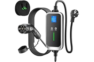 FNRIDS EV Charger Cable Type 2 to 3 Pin Plug 8M, 6/8/10A Adjustable Current Electric Car Charger, 1-12H Delayed 3 Pin EV Charger, 3.3KW IP67 ev charging cableType 2 Charging Cable with OLED Display