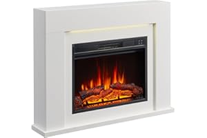 FlameKo Acacia 99cm/39" Freestanding Electric Fireplace Suite with 13 Colour Ambient Light 1-2kW Fan Heater Remote Control Modern Fire