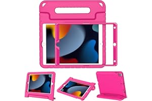 Surom Kids Case with Screen Protector for iPad 10.2 Inch 2021/2020/2019 (9th/8th/7th Generation), Shockproof Convertible Handle Stand iPad 10.2 9th/8th/7th Generation Case for Kids, Rose Rink