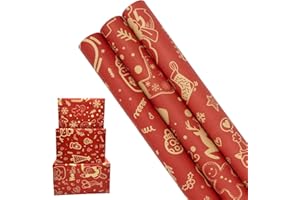 ZHNERY Rollos de papel de regalo rojo, 3 rollos de papel kraft de 43 cm x 3 metros, adecuado para Navidad, cumpleaños, fiesta, boda, baby shower, decoraciones de regalo de festivales