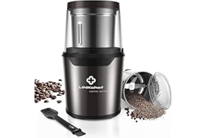 LINKchef Kaffeemühle Elektrisch und Gewürzmühle, Kräutermühle, Kaffeebohnenmühle, Nass- und Trockenmühle mit 1 abnehmbaren Edelstahlschale, Max 80g Kapazität, 12 Tassen Kaffee, Schwarz