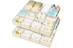 DIMJ Organizador Cajones Ropa Interior - Divisores de Cajones Juego de 15 Cajas Almacenaje Plegables de Tela Para Guardar Ropa, para Sujetadores, Calcetines, Cajas, Armario, Beige