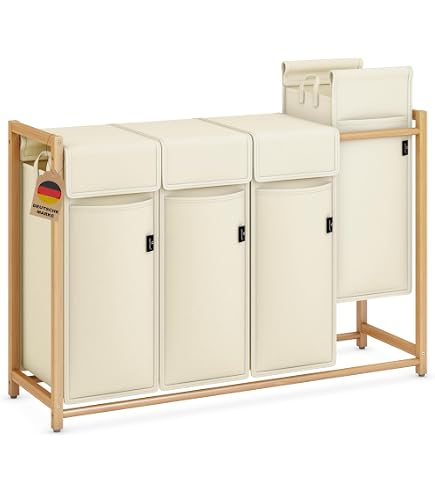 Blumtal Wasverzamelaar 3 Vakken Zwart - Wasmand Met Bamboe Plank En Metalen Frame