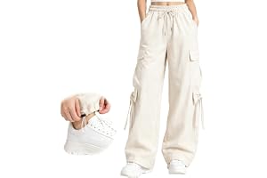 Tokeya Cargobyxor för flickor lediga säckiga joggingbyxor med elastisk midja dragsko och flera fickor breda ben lediga streetwear barnbyxor 7–13 år