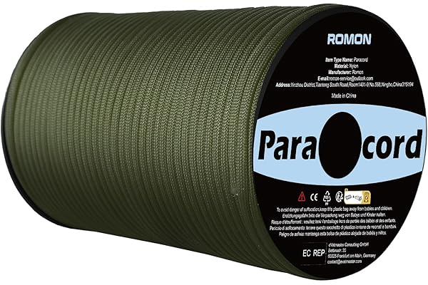 Romon Paracorde 4mm, Corde Escalade Paracord 550 9 Brins Corde en Nylon Corde Parachute Cordelettes, Cordes Tente Rope Cordon Tactiqu pour Survie Extérieur, 250kg Charge de Rupture, Armée Verte 100m