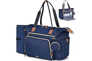 Tonyeee Wickeltasche mit Schnullertasche und Wickelunterlage, Wickelrucksack Multifunktions-Babytasche für Große Reisewindeltasche für Mama und Papa, isolierten Taschen-Dunkelblau