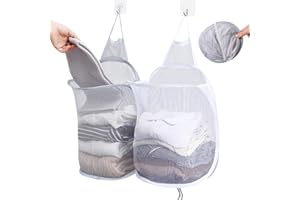 GTDOOCE Panier à Linge Pliable Suspendu, 2pcs Popup Laundry Basket, Panière à Linge Sale Mural En Engrener Avec Poignée Pour Maison, Hôtel, Voyage, Chambre à Coucher, Salle De Bain. (30x40cm)