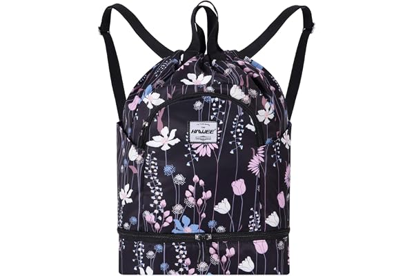 HAWEE Étanche Sac à Dos à Cordon Grand Sacs de Sport à Cordon de Serrage Sac à Dos Unisexe pour Femme Hommes Voyage Vie Quotidienne Plein Air Yoga Natation Plage, L, Fleurs Roses
