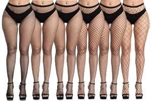 DRESHO 6 Par Tights med Hög Midja Fisknätstrumpor Lårhöga Strumpor Strumpbyxor för Kvinnor
