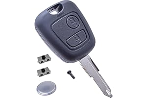 ANGOFIZ Coque Clé Télécommande Compatible avec Peugeot 106 107 206 206CC 206 Break SW 207 306 406 +Lame Vierge NE73 + 2 Boutons Poussoir Switch +Pile
