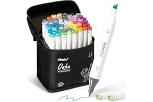 Ohuhu Markers, 60 Colours Dual Tips Alcohol Markers Permanent Art Marker Pens for Adults, Highlighter Pen with Carrying Case for Drawing Sketching Anime Manga Highlighting and Underlining