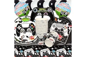 Videospiel Geburtstag Deko,Doyomtoy 76 Stück Partygeschirr Set Videospiel Geburtstag Party Set Geburtstagsteller Tassen Servietten Ballon Geburtstag für Spielliebhaber, Videospiel Geburtstagsdeko