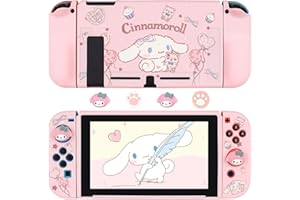 DLseego Housse de Protection Compatible avec Switch, Housse TPU Amovible avec 4 Poignées de Pouce, Accessoires Design Anti-Rayure et Absorption des Chocs pour Switch - Rose Chien des Nuages