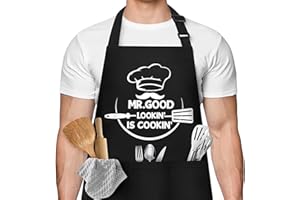 HENGBIRD Fartuch do grillowania dla mężczyzn, fartuch kucharski z 3 kieszeniami, regulowany fartuch kuchenny, wodoszczelny, czarny, dla mężczyzn, zabawny prezent dla taty, dziadka, urodziny, prezent