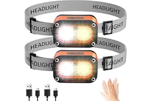 Chasinglee 3000 lumen, super luminosi, ricaricabili tramite USB, lampada frontale a LED,regolabile, impermeabile, con sensore di gesto, adatta per campeggio, ciclismo, pesca durante（Confezione da 2）