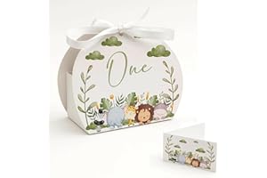 PV Grafik® 24PZ Bomboniere Safari Compleanno, Scatoline Portaconfetti Safari, Scatola Confetti Primo Compleanno Scatole Confetti per Confetteta, Set con Bigliettino e Nastrino (12BL)