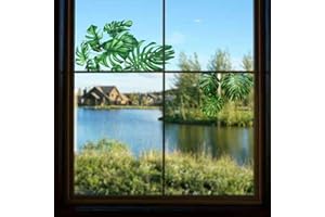 funlife Transparent Floral Window Clings Sticker, Watercolour Stained Glass Window Film, Static Cling Glass Covering Decal, Palm Tropical Leaves