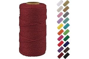 Binwat Natural Macrame Cotton Cord Twine String Colored Cotton Rope Yarn for DIY Crafts Knitting Plant Hangers Christmas Wedding Decor (Wine Red, 2mmx200m)