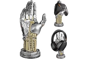 bssmmai Cyberpunk stojak na słuchawki, uchwyt na słuchawki gamingowe i stojak na kontroler, futurystyczny design z żywicy o wyglądzie metalu, akcesoria dla graczy do organizacji biurka