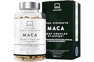 AAVALABS Maca Negra y Amarilla - 57,000 mg - Maca Peruana Andina con Ginseng Panax, L-Arginina, Vitamina B6 y Extracto de Pimienta Negra - 120 Maka Cápsulas - Veganas