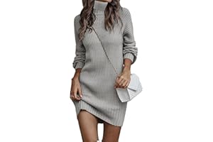 JFAN Robe Pull Femme Hiver Tricot Vintage Robe Longue Femme Chic et Elegant à Col Roulé Chaud Casual Dress