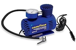 GoodYear Compressore con Manometro 12V 250 PSI, per Auto, Moto, Bici e Attrezzature Sportive, con 4 Accessori Inclusi, Attacco Presa Accendisigari, Compressore Portatile