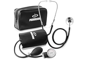 Primacare DS-9195 Professional Adult Size Classic Series Blood Pressure Kit with D-Ring Cuff, Nylon BP Kit, Aneroid Sphygmomanometer with Stethoscope, Black