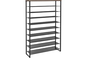 ‎HOOBRO HOOBRO Schuhregal mit 10 Ebenen, 100cm Schuhschrank hoch, Schuhablage schmal, Schuhaufbewahrung, Metall, für 40-50 Paar Schuhe, Platz Sparen, für Flur, Wohnzimmer, Vintagebraun-Schwarz EBF171XJ01